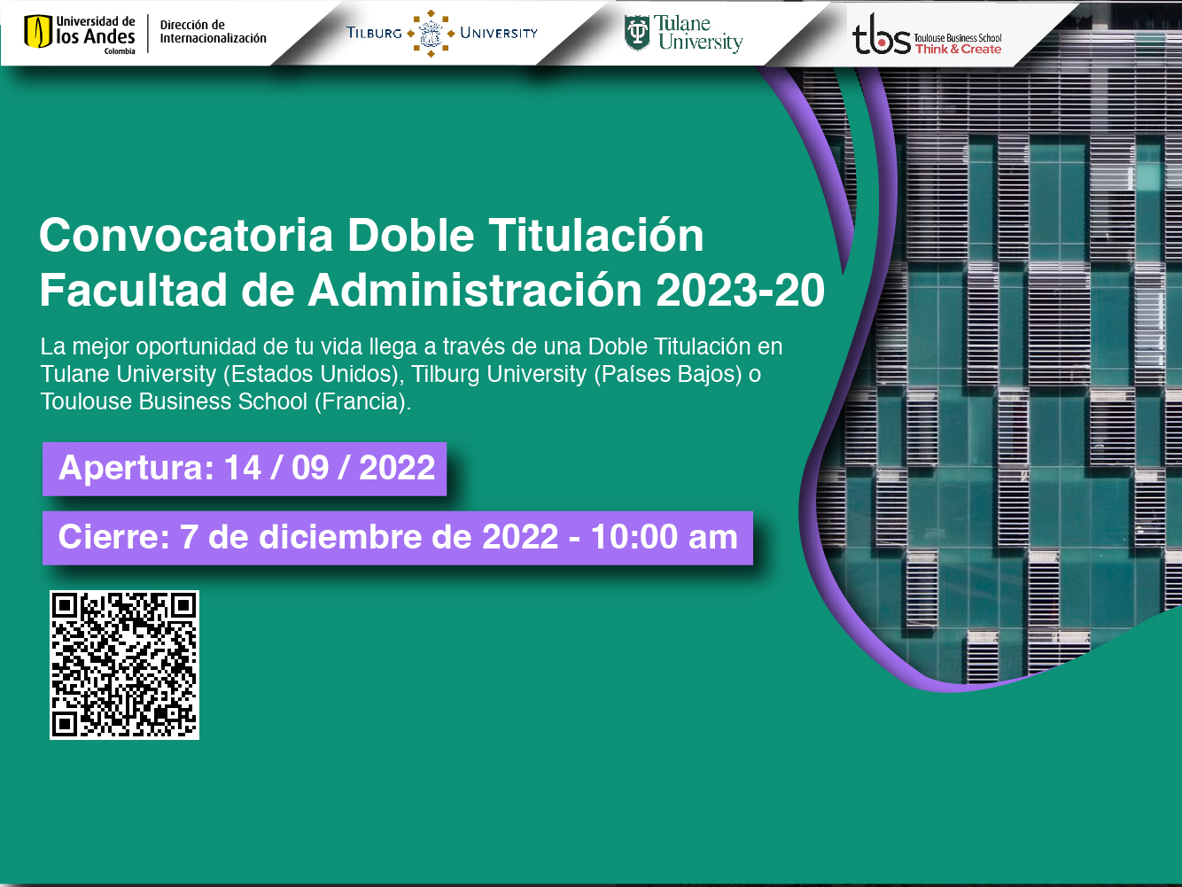 Convocatoria Doble Titulación Facultad de Administración 2023-20