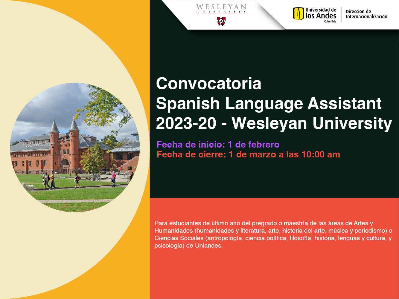 Convocatoria Spanish Language Assistant 2023-20 - Wesleyan University